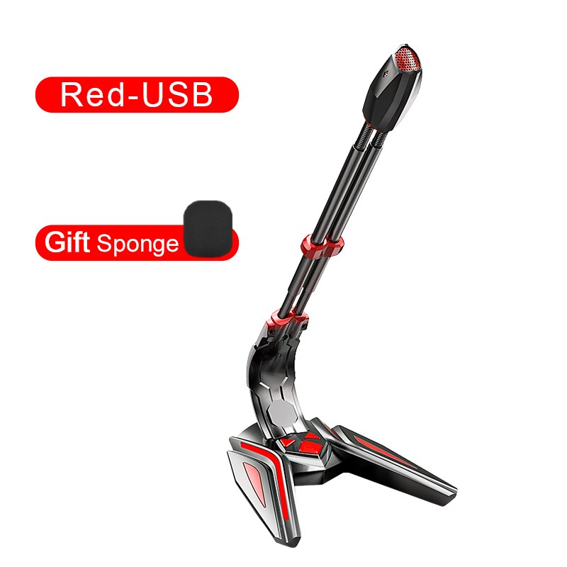 PopuPine Gaming Microphone USB 3.5mm for Computer microphone desktop PC microphone Volume Adjust Switch Recording Chatting Mic: Red-USB
