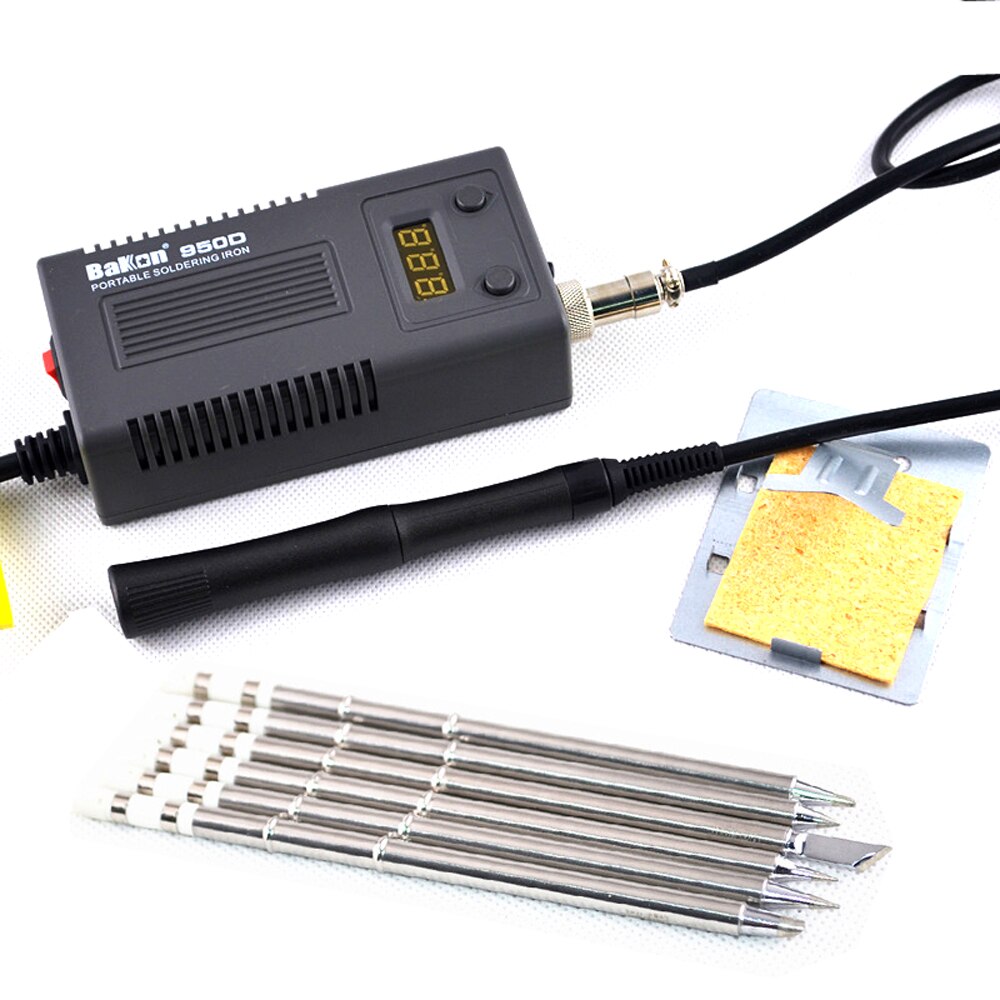 BAKON 950D 110V/220V 75W Mini Portable soldering iron Digital BGA Soldering Station with T13-I Tip FOR FX-951/936+Solder wire: BK950D and 6pcs tips