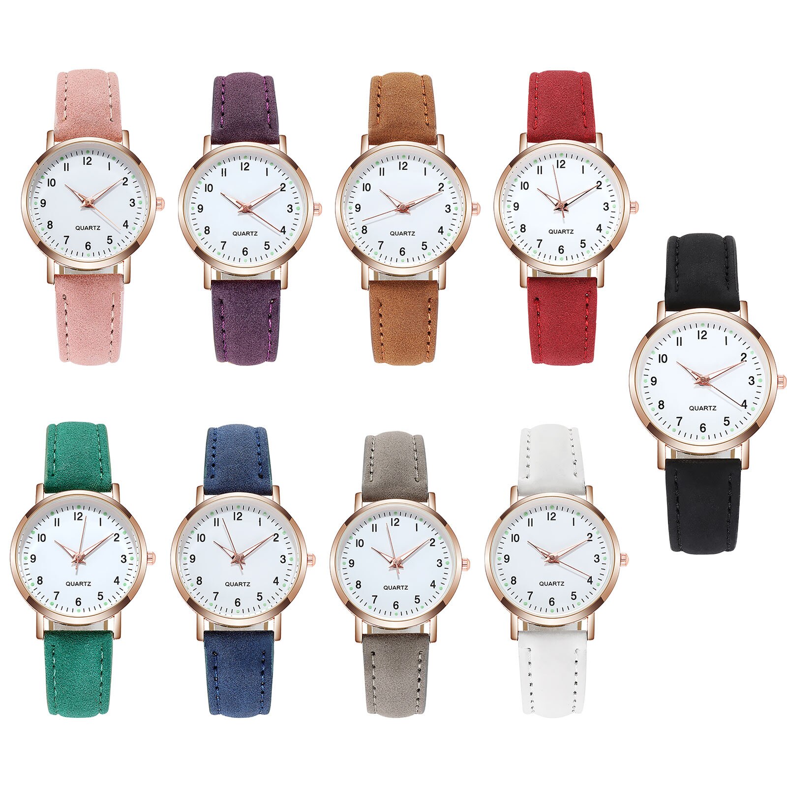 Dames Diamanten Bezaaid Lichtgevende Retro Vrouwelijke Horloge Lederen Riem Quartz Horloge Vrouwen Eenvoud Casual Decoratie Horloges