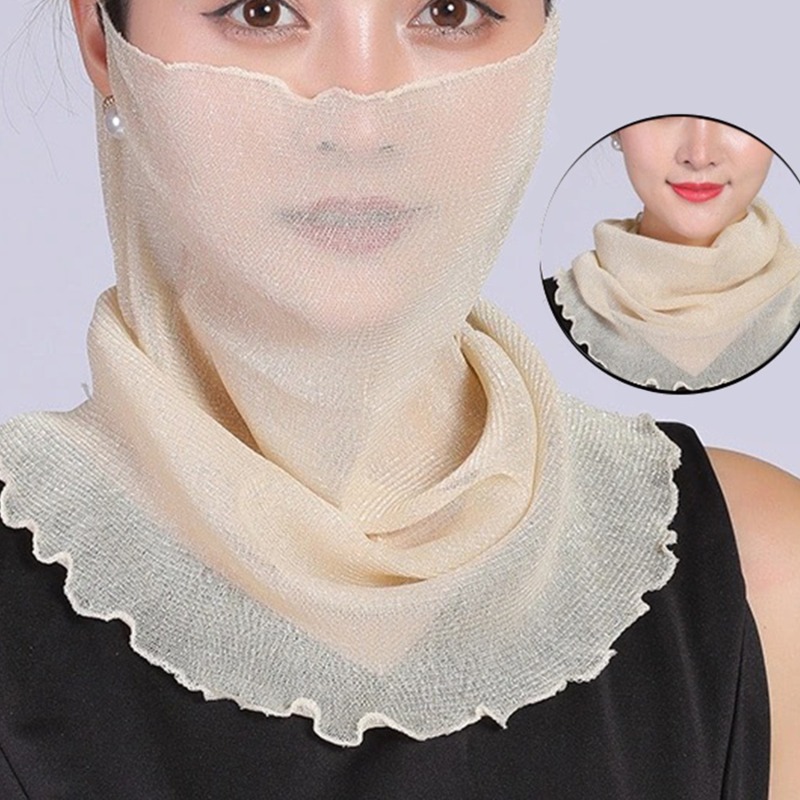 Spring Summer Chiffon Neck Collar Scarf Women Head Thin Sunscreen Variety Small Silk Anti-Uv Scarf Mask Multi-Function Scarf: Ivory