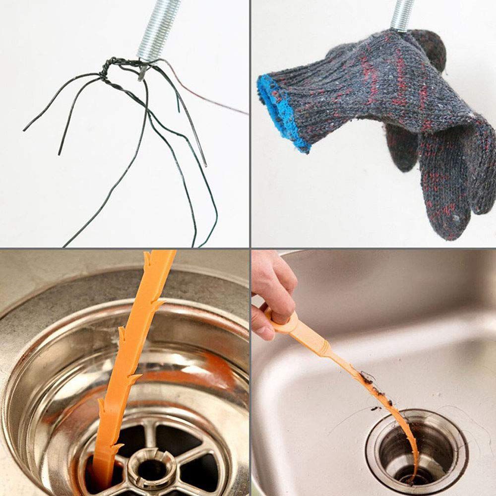 4 stk rengøringsværktøj til hårafløb til rør slanger højtryksrenser til afløbsrens til træbakke vand / gulvafløb