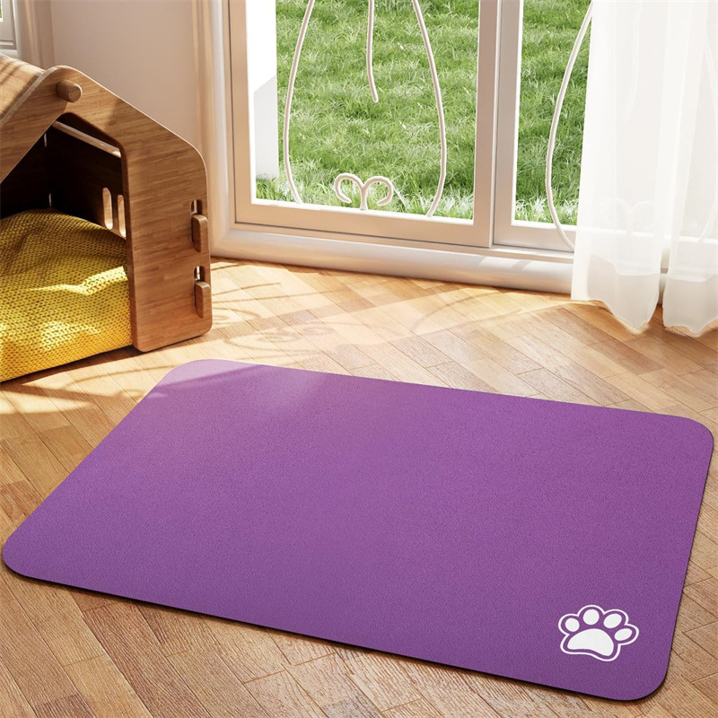 Pet Feeding Mat Absorbent Dog Cat Mat for Food and Water Easy to Clean Pet Placemats Quick Dry Dog Mat for Messy Drinkers: M / PURPLE