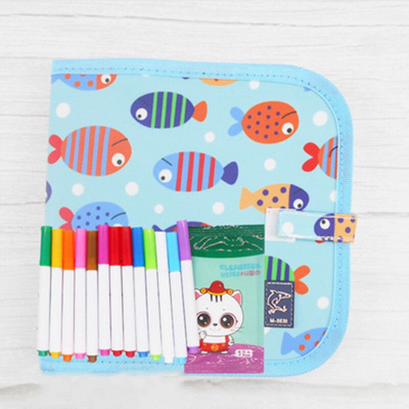 Children's Reusable Water Drawing Book Baby Magic Cartoon Portable Erasable Graffiti Painting Books Foldable Blackboard With Pen: F