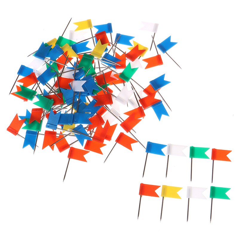 100 peças cor misturada bandeira empurrar pinos prego polegar aderência mapa desenho pino papelaria