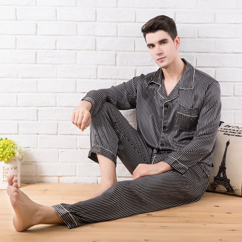Vår høst menn pyjamas sett med sove topp & bukser mannlige pyjamas fritidsklær hjemmeklær nattøy: Stil 1 / Xxl