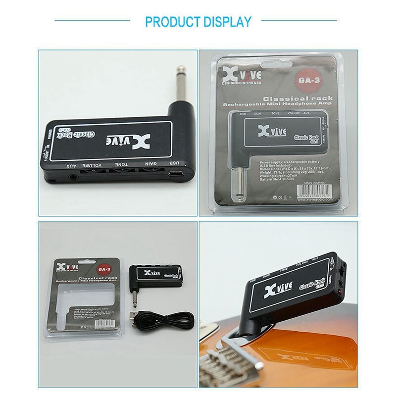 Xvive  ga3 klassiske rock mini bærbare genopladelige elektriske guitar stik hovedtelefon forstærker forstærker