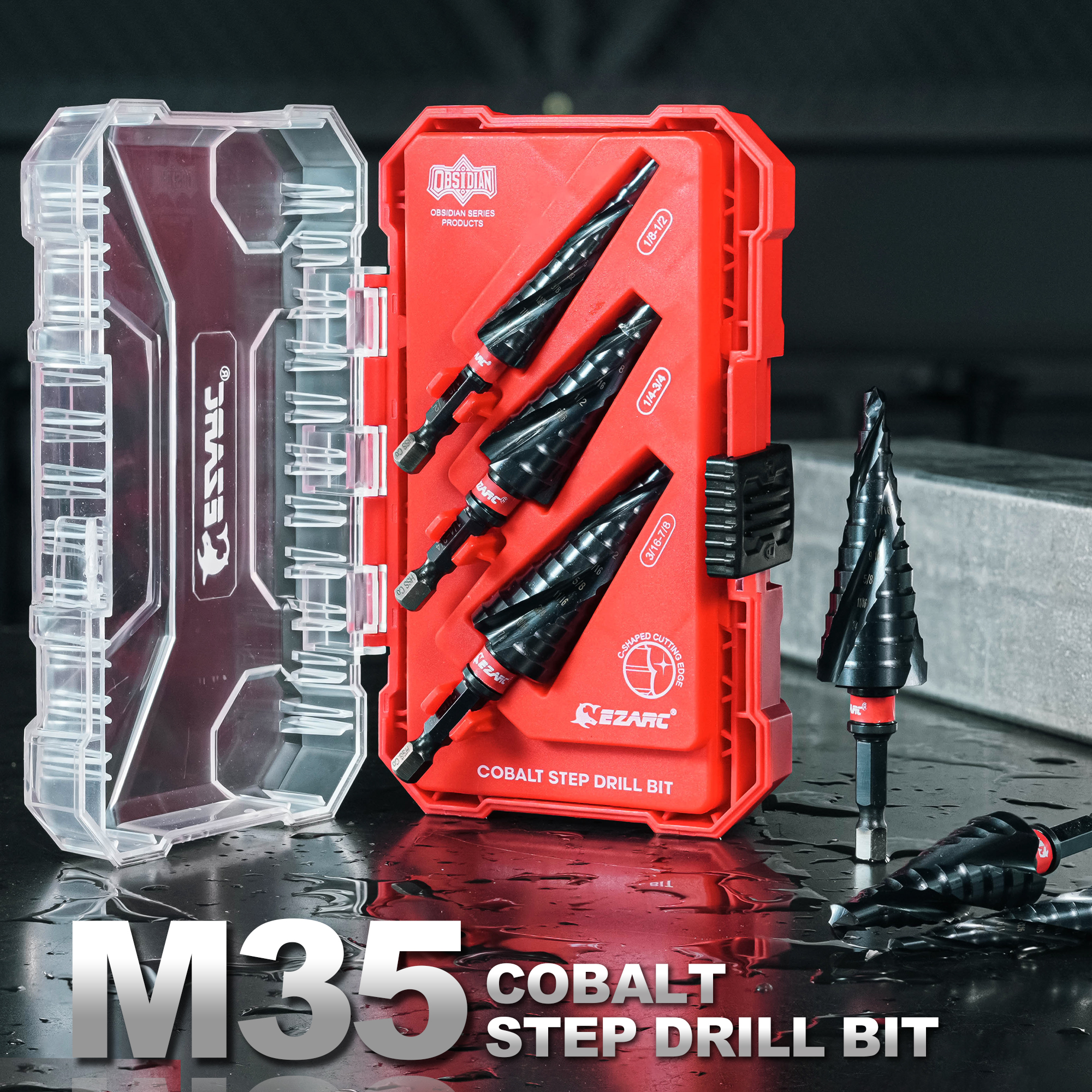 3 Stück Stufenbohrer für Metall, 1/8 Zoll-7/8 Zoll Spiralflöte Unibit Stufenbohrer verschleißfest AlTiN beschichtet für Edelstahl