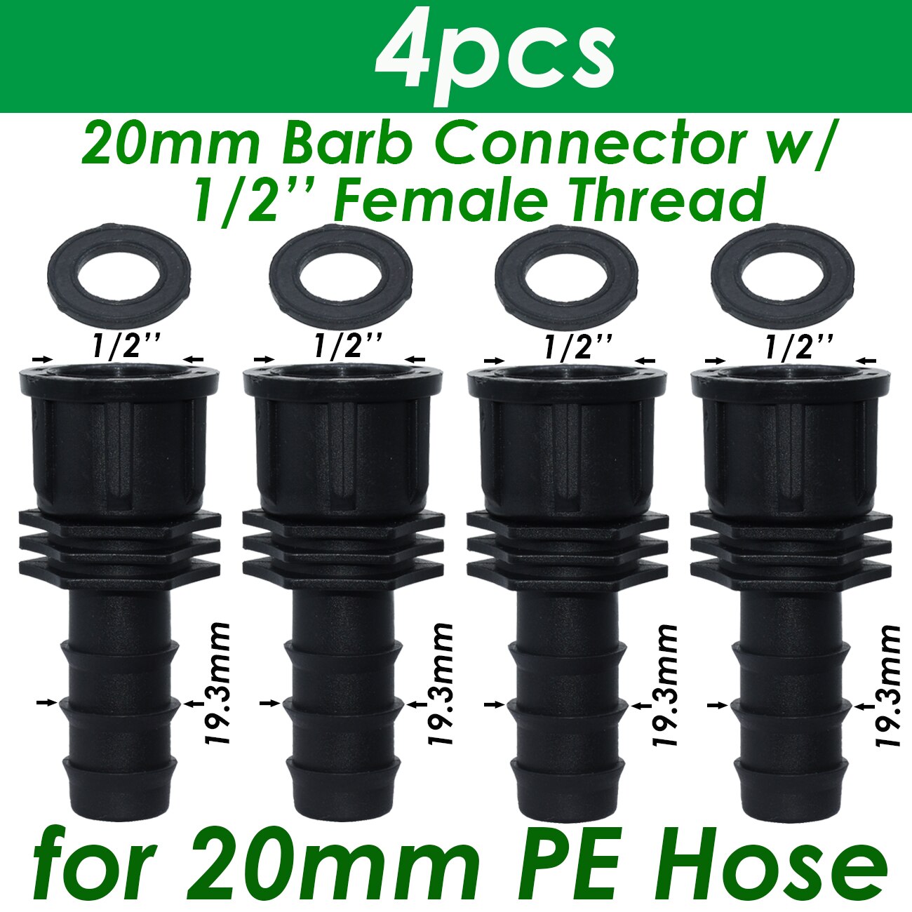 SPRYCLE 4PC 1/2 "3/4" Weiblich Außengewinde Anschluss Zu Widerhaken 16mm 20mm 25mm PE Schlauch Adapter Garten Bewässerung Tropf Bewässerung System: green
