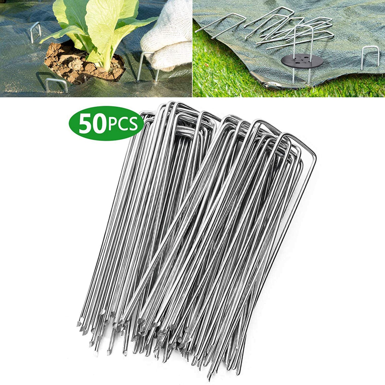 50pcs/Set Metal Ground Garden Membrane Pins Fabric Hooks Pegs Staples U Pins