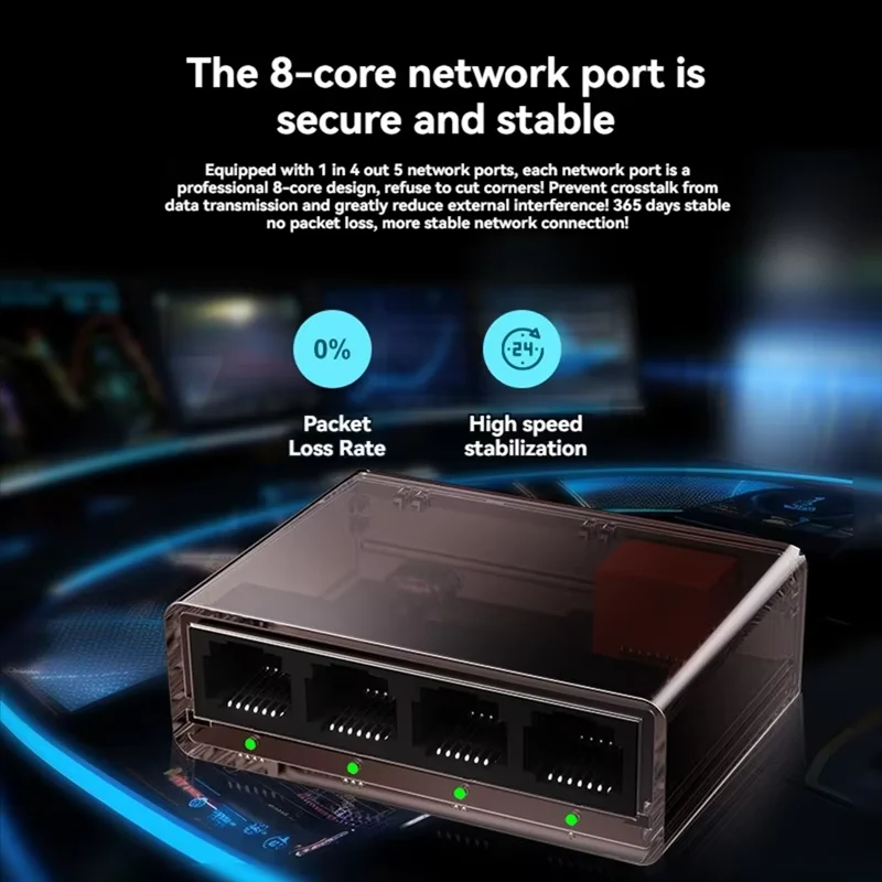 1000Mbps Internet Splitter Network Switch RJ45 LAN Hub Stable Ethernet Adapter for Router PC TV Simultaneously Networking