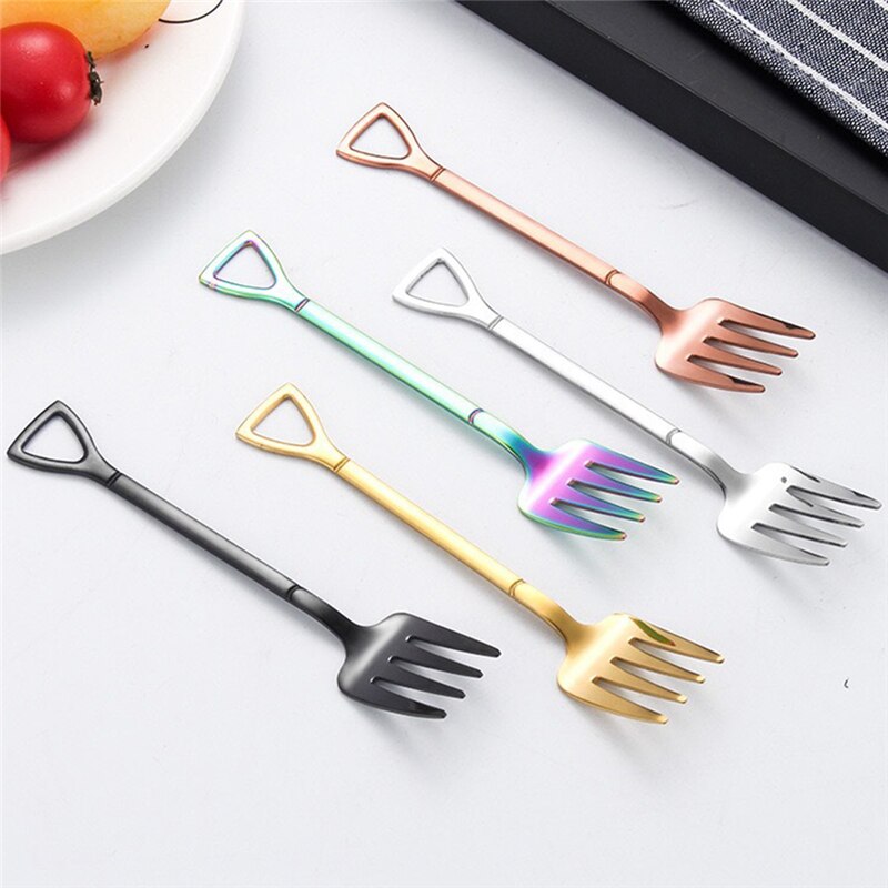 Stainless Steel Spade Dessert Fork Spoon Long Handle Coffee Spoon Teaspoon Stirring Spoon Tableware