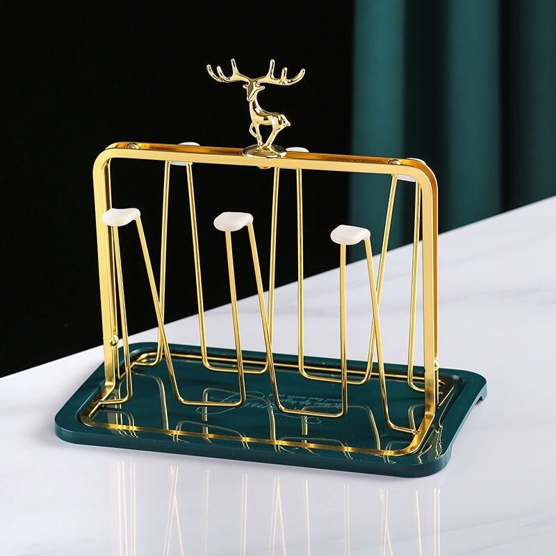 Glass Drain Rack Light Luxury Household Water Cup Rack Living Room Cup Storage Rack Iron Upside Down Shelf Dish Drying Rack