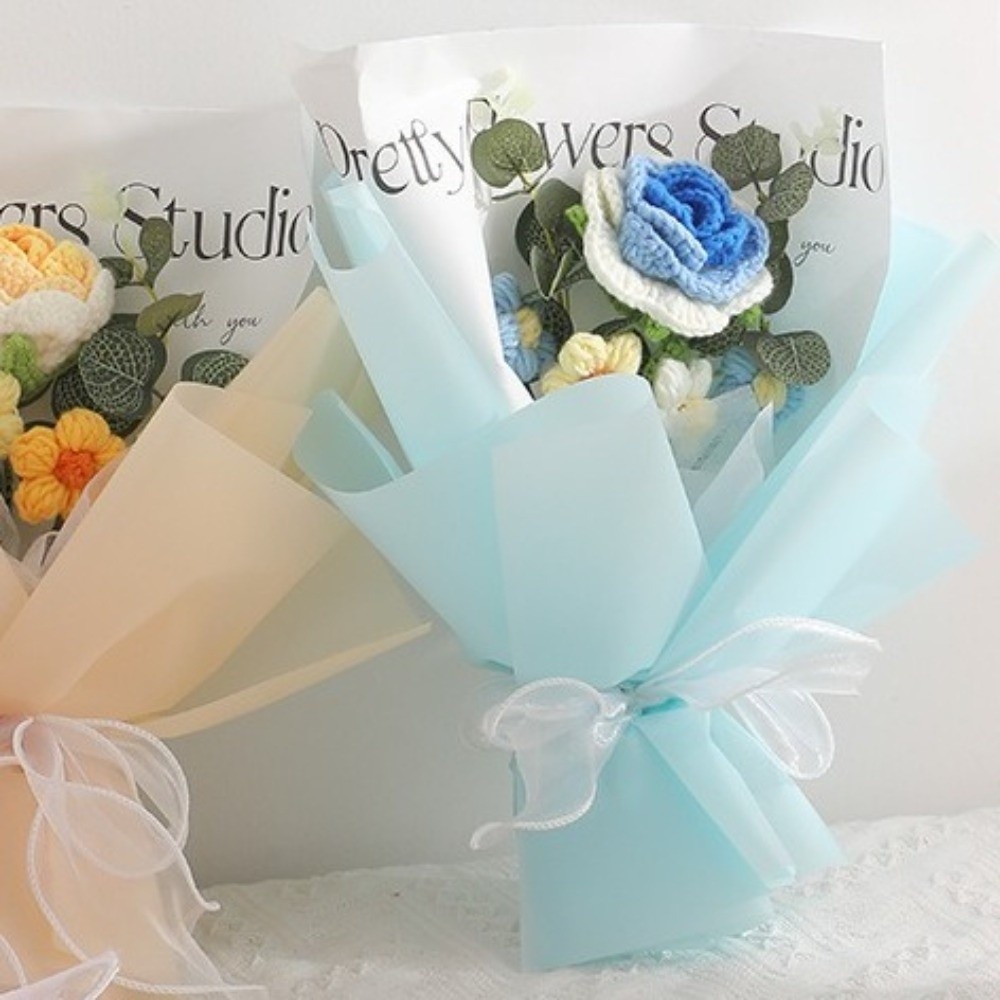Ramo de margaritas rosas tejidas a mano de estilo coreano, hilo suave, arreglo de flores artificiales de colores vibrantes, tejido a mano