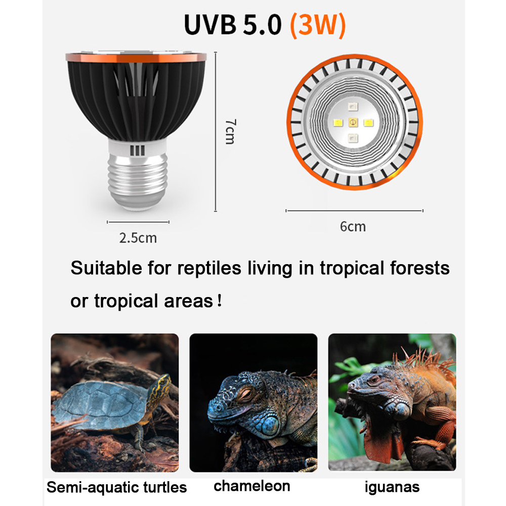 3w reptil lampa uva uvb 5.0 uvb 10.0 lmap led glödlampa sköldpadda sköldpadda ödla solar solljus uvb glödlampa belysning: Uvb 5.0