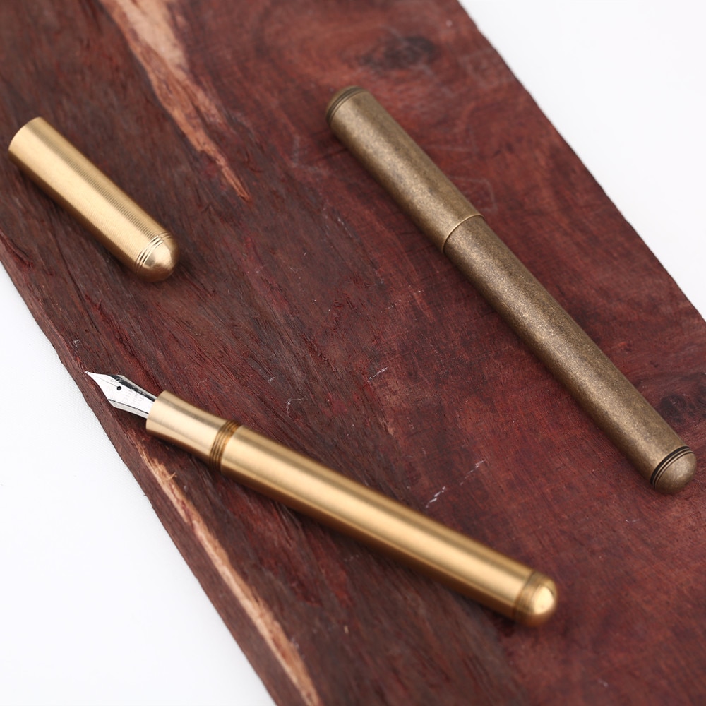 Delike Full Brass Fountain Pen Metal Ink Pen Iraurita EF/F/EF Calligraphy Bent Nib Writing Pen