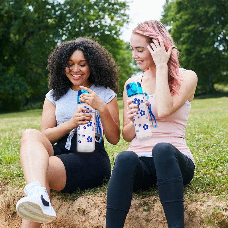 Summer 500ml Water Bottle Flower Portable Leak-proof Pink Bule Outdoor Bicycle Sports Drinking Cup Plastic for Girls