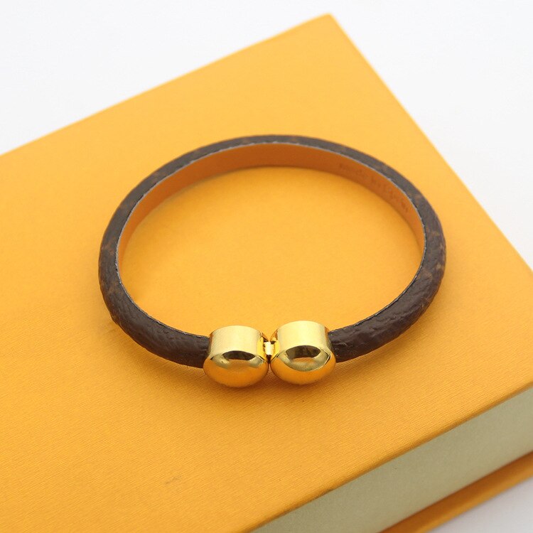 V Leather Bracelet V double round coffee pattern leather bracelet for woman