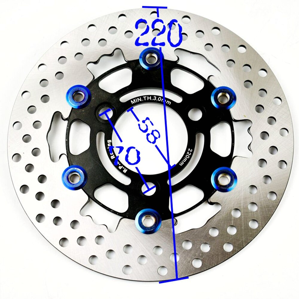 Disco flotante Universal de aleación de aluminio RPM de 3 agujeros para motocicleta, pastilla de freno de disco de 220mm con distancia de agujero de 70mm