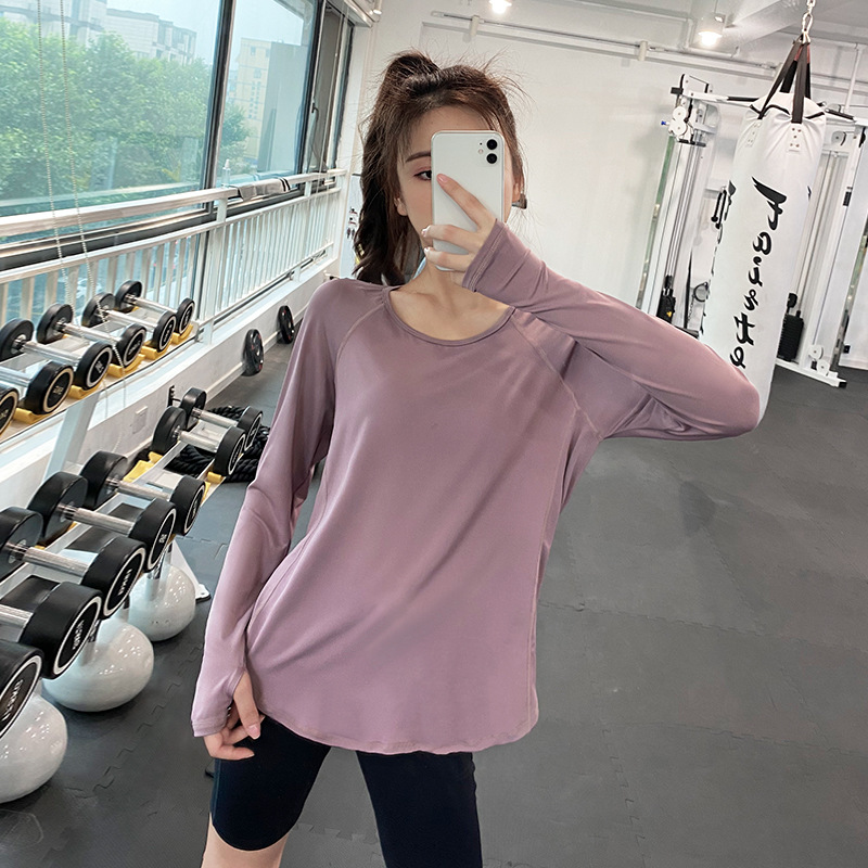 Blazer-saison, langarm, größere größen, dünne yoga-kleidung, lockere laufkleidung, schnelltrocknende damen-t-shirts, sportkleidung: Lila / Asiatische größe m