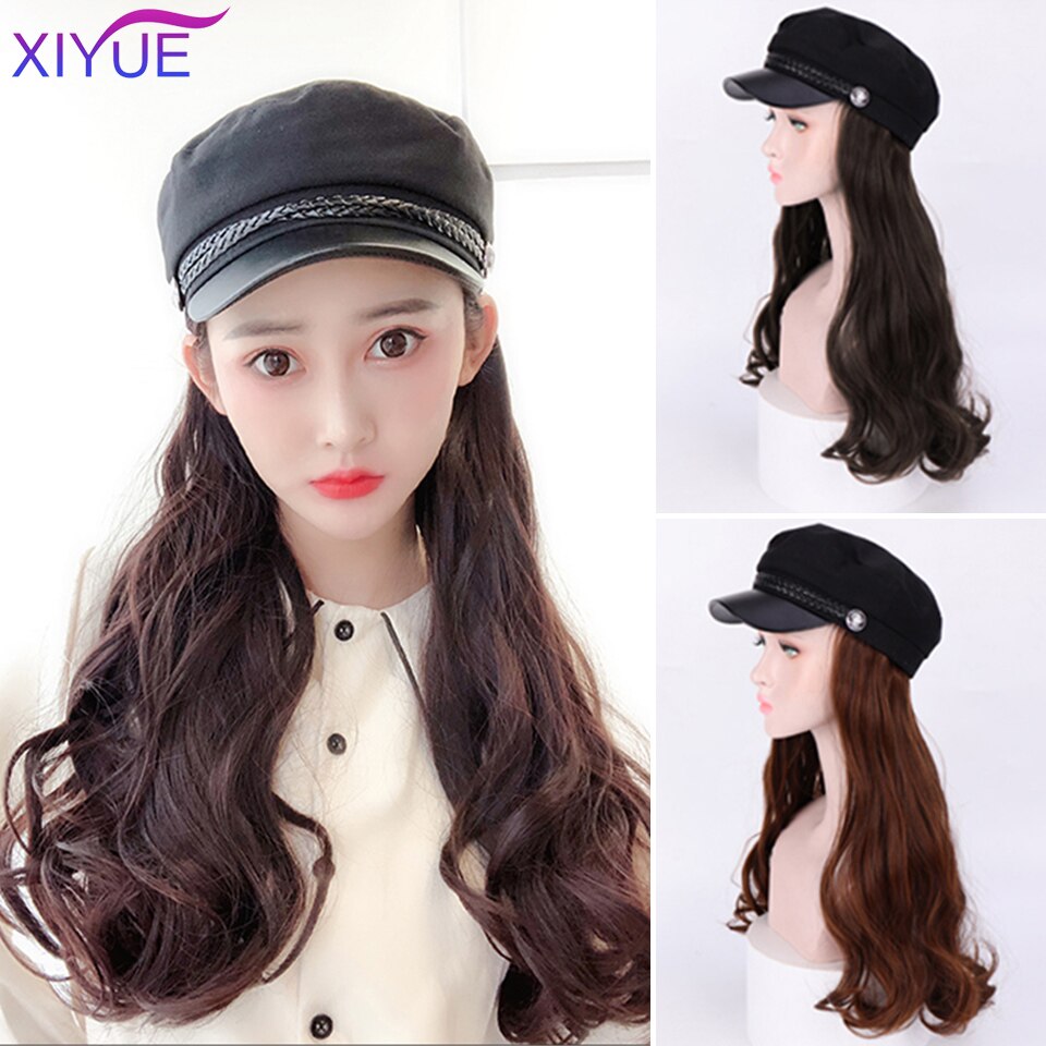 Gorro de marinero largo, liso y ondulado, selección Multicolor con peluca y sombrero, conexión Natural, pelo sintético, tocado completo para mujer