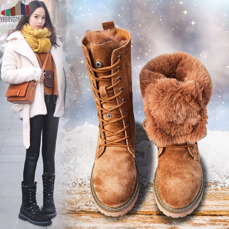 Centenaire bottes à talons carrés pour femmes bout rond femmes chaussures bas (1cm-3cm) chaussures d'hiver femmes à lacets bottes à fourrure