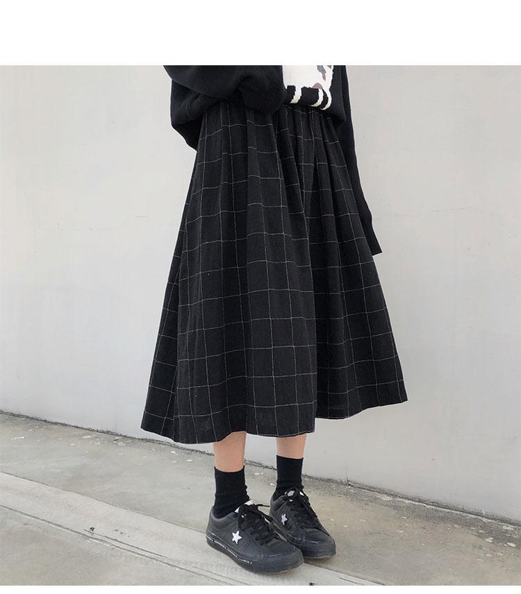 2 farben japanischen stil hohe elastische taille Lange Röcke Frau herbst Winter Plaid A-linie plissee Röcke frauen (X1078): Schwarz