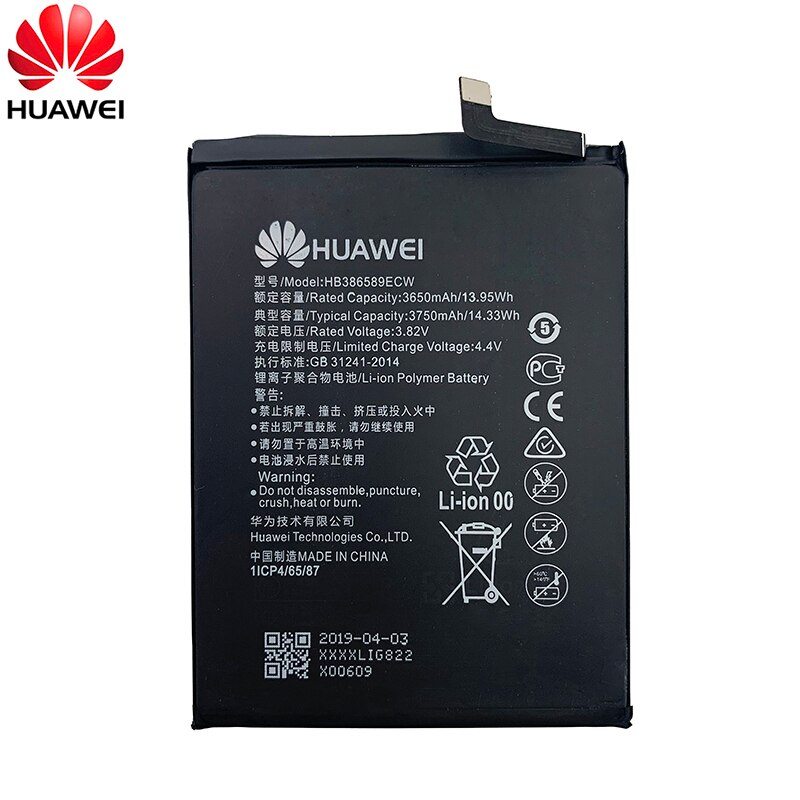 Batterie Compatible Huawei P10 Plus, Nova 3, Mate 20 Lite, Honor View 10 | Capacité 3650 MAh | Modèle HB386589EBC