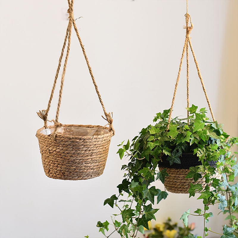 Garden Plant Storage Basket Jute Rope Hanging Planter Woven Indoor Outdoor Flower Holder Macrame Plant Hangers Home Decor