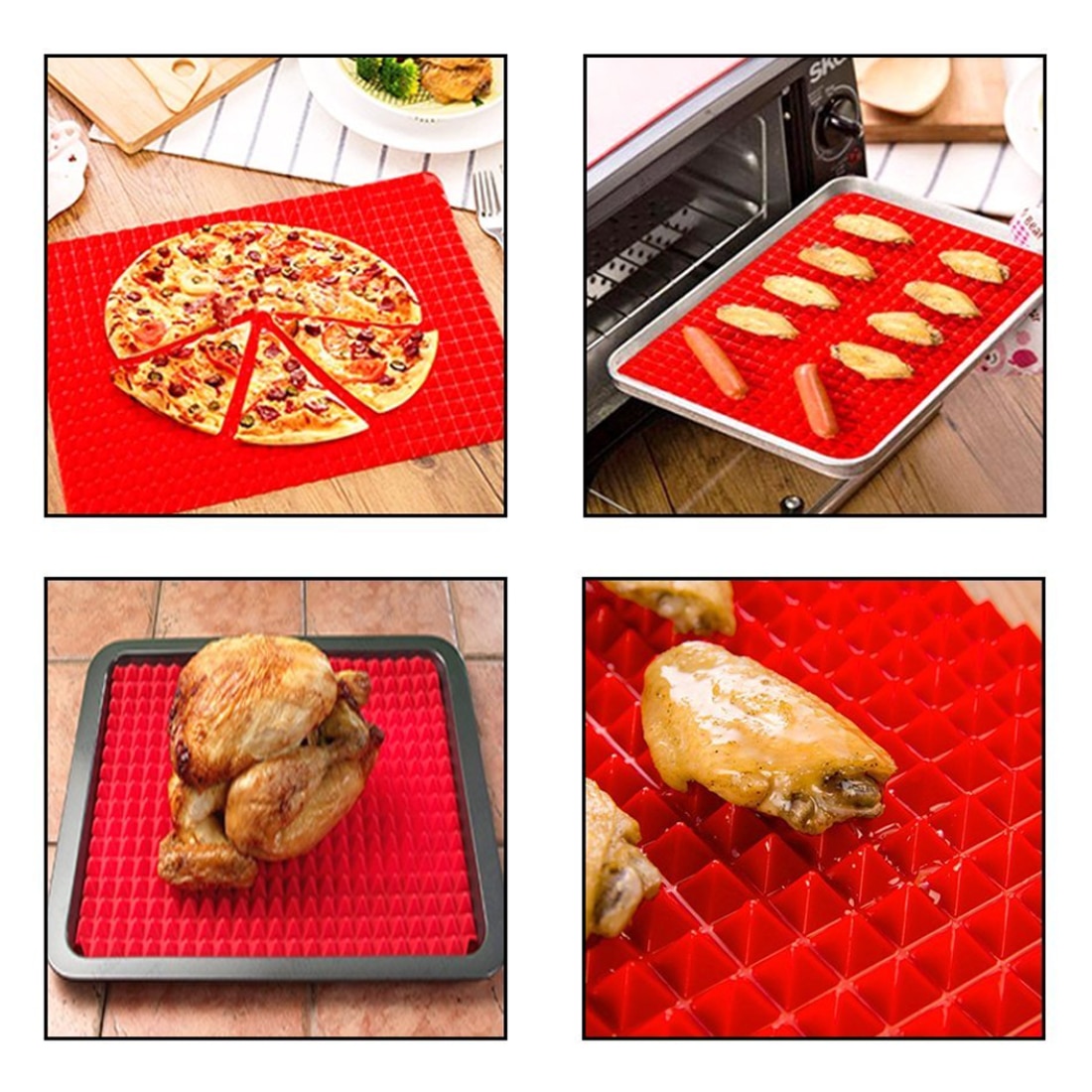 Pyramid Silicone Microwave Oven Roasting Mat Red Pyramid Pan Silicone Non Stick Reducing BBQ Mat Kitchen Baking Tray Cooking Pad