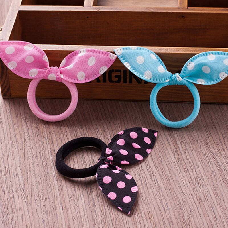 10/100 Uds linda chica oreja de conejo con pelo cuerda pelo anillo banda de pelo lazos niños bebé Accesorios para peinados Color al azar