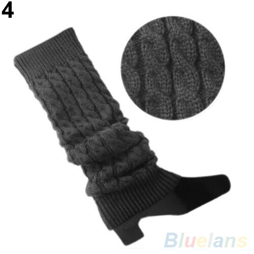 Kvinders hæklede strikkede flettede vinterbenvarmere lang strømpe boot manchetter strømpe 8 nci: Mørkegrå