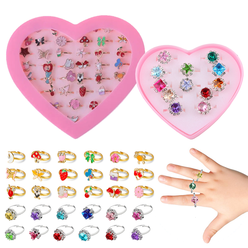 Children Rings Adjustable Exquisite Jewelry Cartoon Makeup Pretend Play Girls Birthday Kids Rewards TMZ