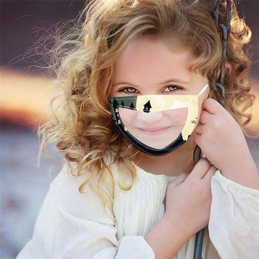 Outdoor Shield Washable Reusable Faces Protection Kids Halloween Cartoon Smile Clear Mouth Expression Lip Reading Face ma$k: BG