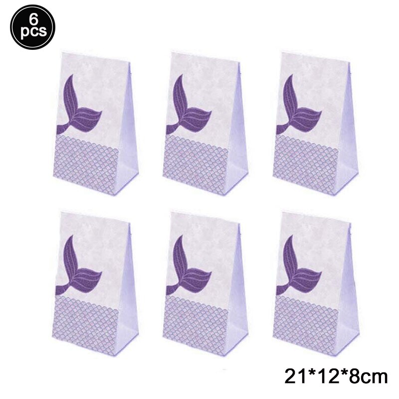 Mermaid Tail Candy Box Paper Candy Bags Popcorn Boxes Mermaid Theme Party Decorations Kids Birthday Baby Shower Party Supplies: 6pcs purple bags