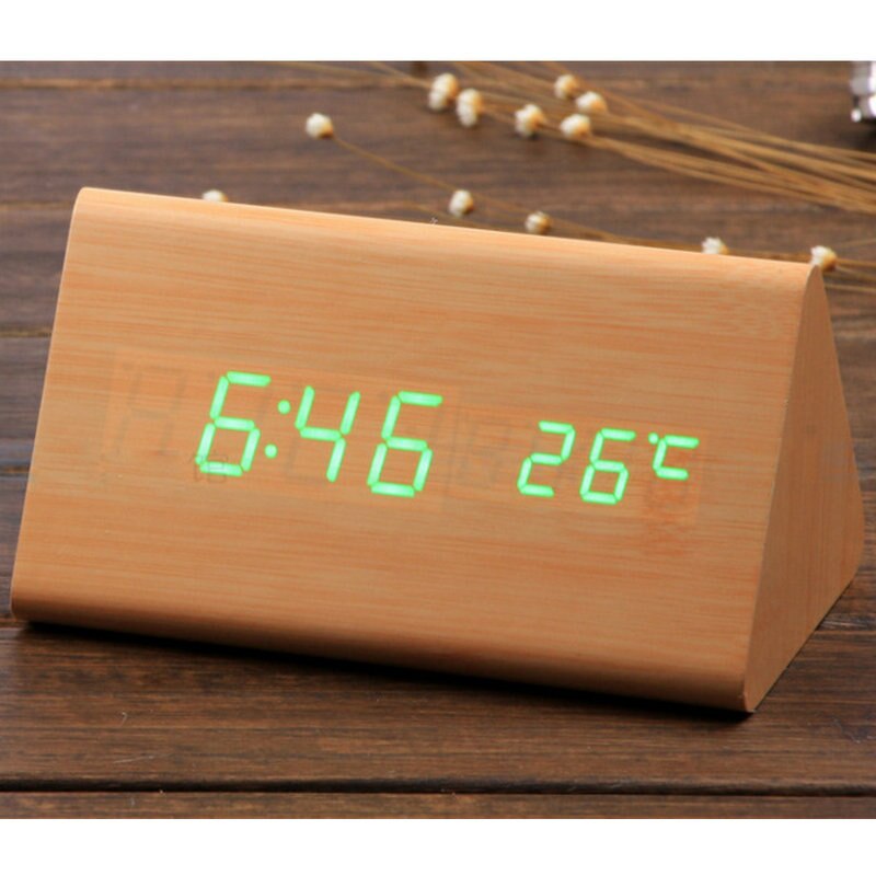 LED Digital Clock Wooden Alarm Clock Table Sound Control Electronic Clocks Desktop USB/AAA Powered Desperadoes Home Table Decor