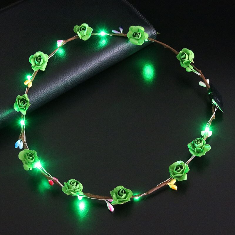 Flashing LED Glow Flower Crown Headbands toys Wedding Xmas Party Women Girls LED Light Up Flower Sweet Princess Wreath Garland: Green