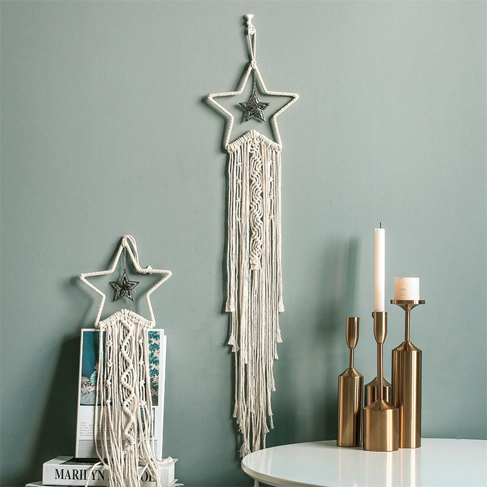 Moon dreamcatcher macrame bomull vävt bohemiskt vägghängande gobelängsmycke för flicka sovrum vardagsrumsdekoration: C