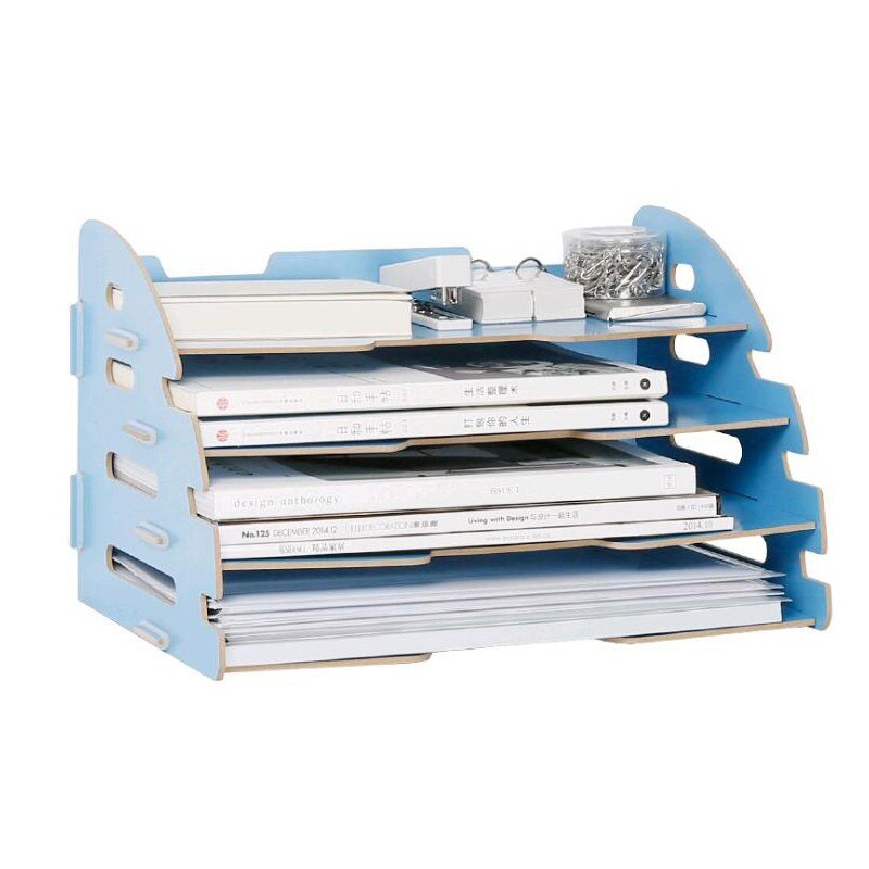 DIY Wood Hand Made Desk Organizer Office School Supplies Desk Accessories Organizer 4 Layers File Tray Book Holder