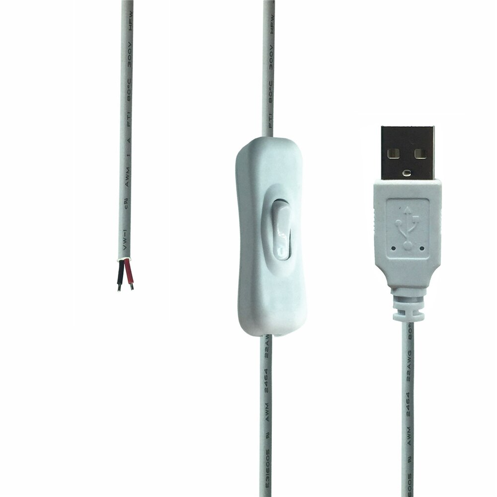 5v usb 2.0 hanstik 2 pin 2- leder strømforsyningsledningskabel diy 1m- ledning med afbryder: Hvid
