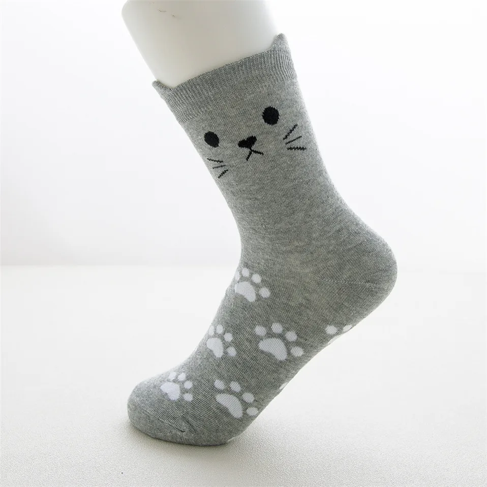 Women's Cartoon Harajuku Socks Colorful Cute Funny Happy Cat Animal 4 Season Socks for Girl Christmas: GRAY