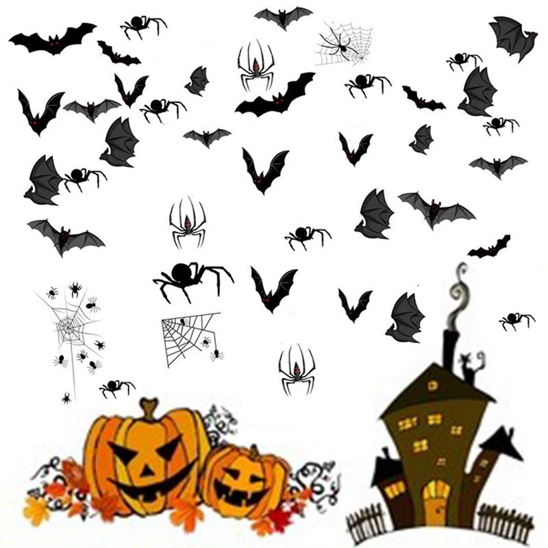 4 Vellen Herbruikbare Halloween Spider Stickers Verwijderbare Scary Halloween Raamstickers Decoraties Zwart Realistische Decals
