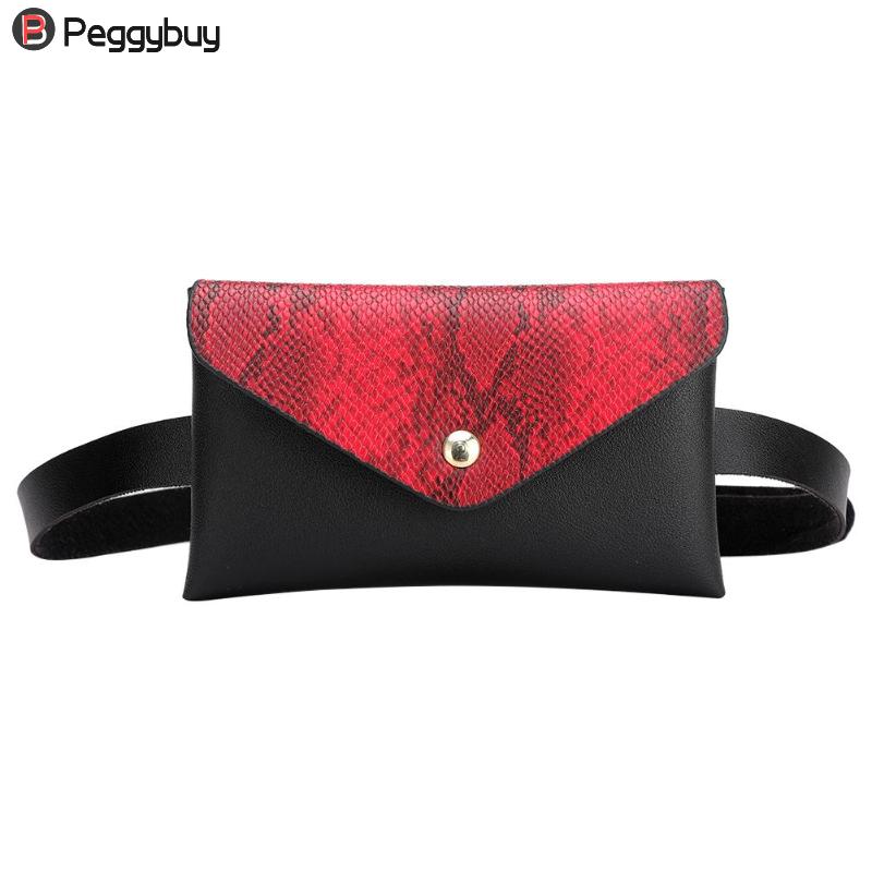 Snake Pattern Shoulder Waist Bags Fanny Belt Packs Phone Pouch Women Flap PU Leather Crossbody Casual Messenger Chest Bags