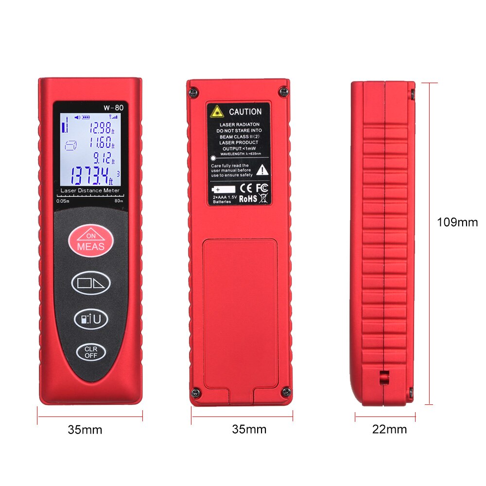 40m Smart Handheld Distance Meter Portable Multifunction Space Measuring Tool with Backlit LCD Rangefinder Measure Distance