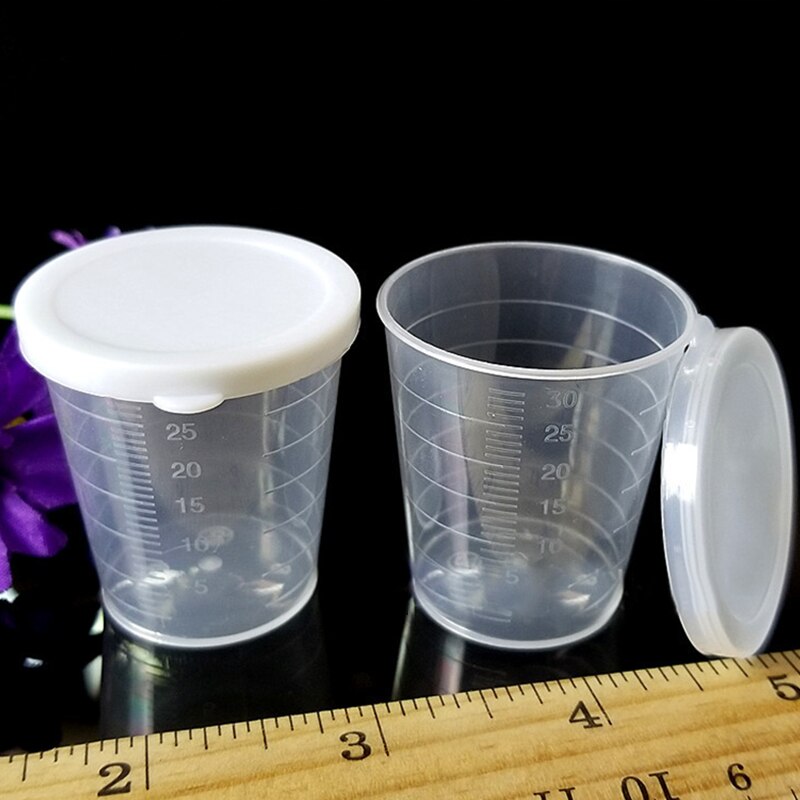 10Pcs 30ml Plastic Liquid Measuring Cups Transparent Medicine Measure Cups With Lids Storage Samples Craft