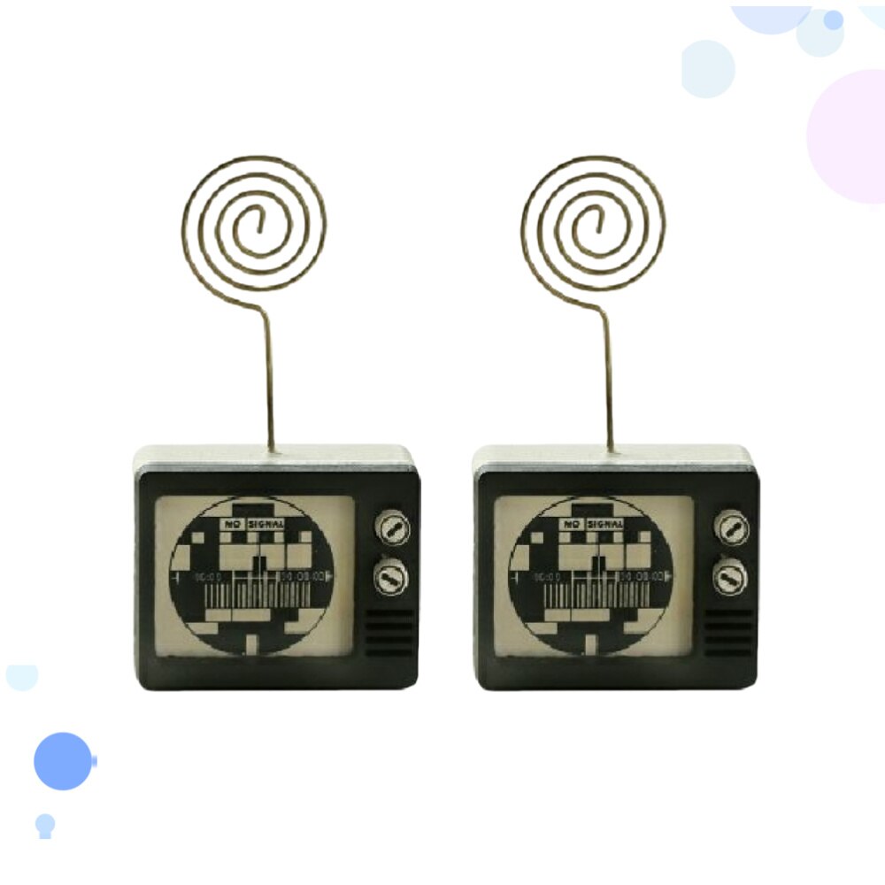2pcs Wooden Message Holder Desk Photo Clip Business Card Holder Message Clip Ornaments Retro Table Party Decoration (TV)