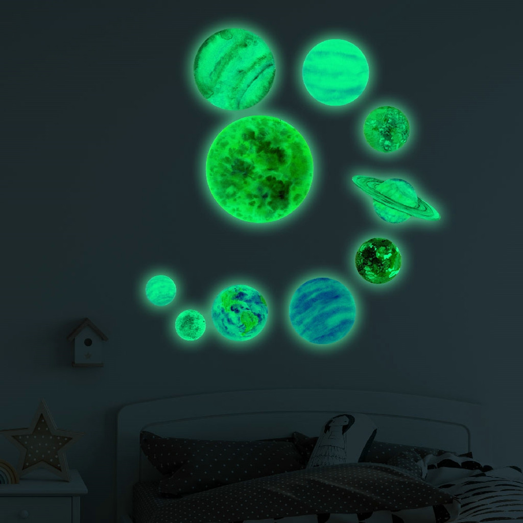 10 planeetan aurinkokunta loisteputket valoplaneetat pvc -seinä tarrat hohtavat pimeässä kymmenen planeettaa galaksi lasten makuuhuoneen seinätarra: B