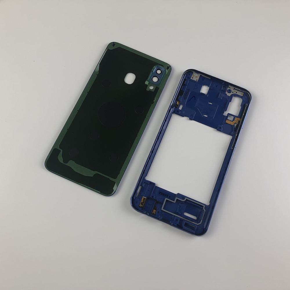 Para samsung galaxy a40 2019 a405 SM-A405F a405ds habitação quadro médio + bateria volta caso capa traseira lente da câmera adesivo logotipo