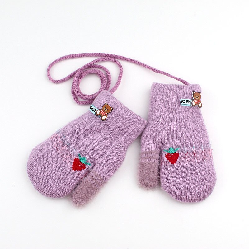 Winter Handschoenen Kids Warm Effen Kleur Handschoenen Dikke Bont Liner Wanten Meisjes Jongens Student Thermische Gebreide Handschoenen Luvas De Inverno: Purple