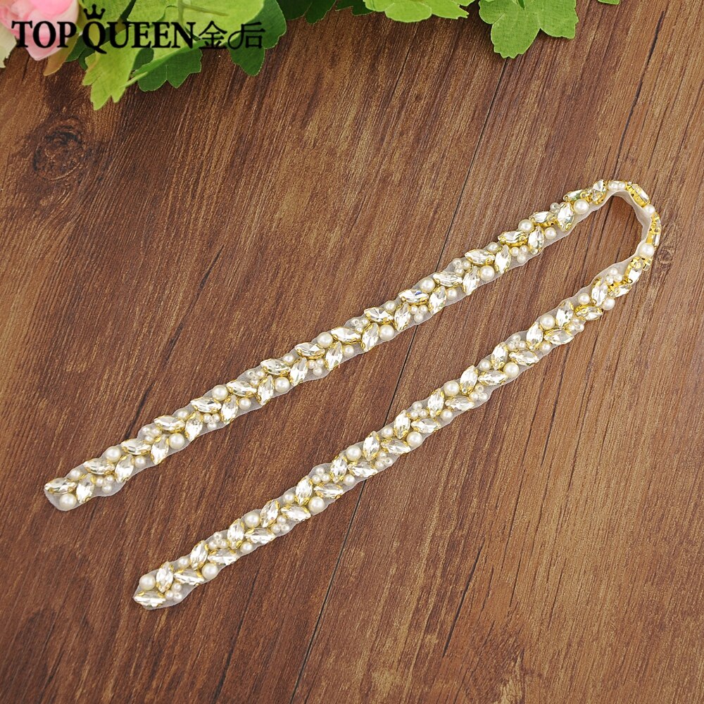 Topqueen S383-G Trouwjurk Riem Goud Strass Riem Bruids Riem Dunne Riemen Party Riem Vrouwen Riemen Luxe Riem Sieraden: Applique