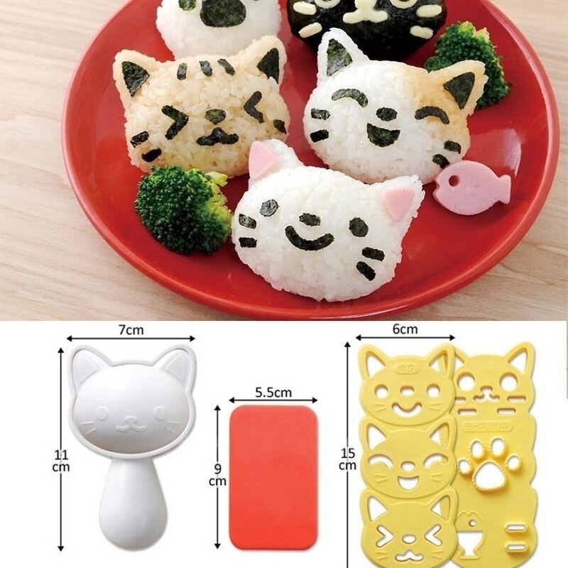 1 uppsättning söt leende katt sushi ris mögel dekor skärare smörgås japansk risboll julgran halloween pumpa formar diy verktyg